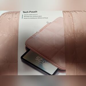 TECH POUCH, U BRANDS, MELON/LIGHT PINK COLOR WITH GRAY PLUSH LINER, NEW, NO TAGS